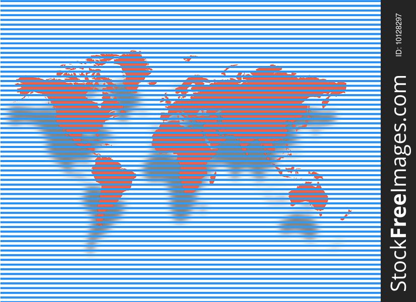 World map with small shadow and blue background