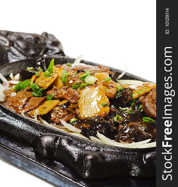 Chinese - Beef with Asparagus and Black Fungus in the Black Iron Dish