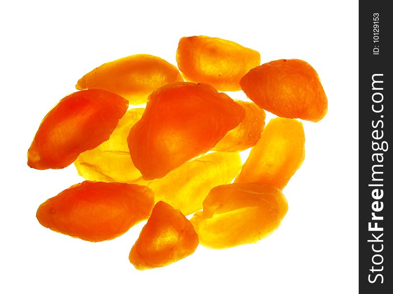 Close-up of slices of dry apricots. Close-up of slices of dry apricots
