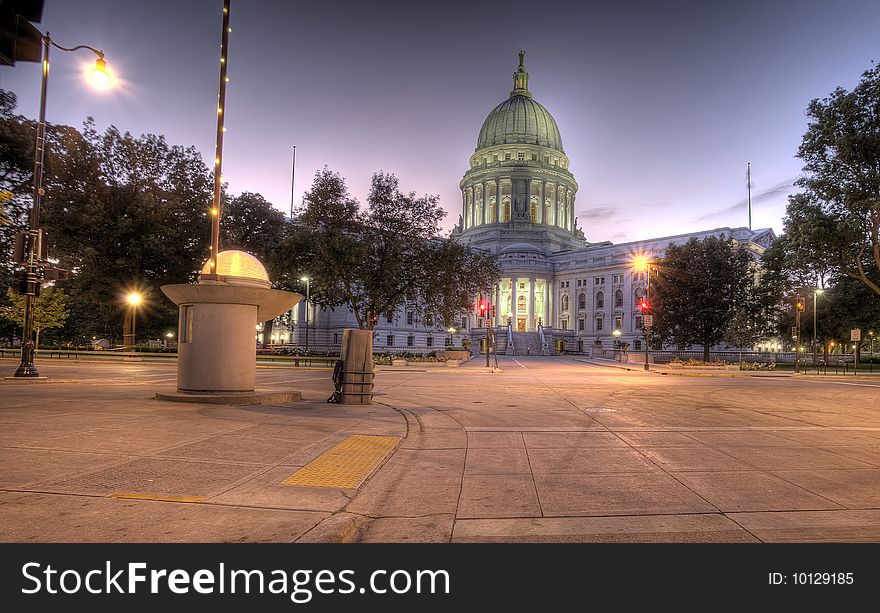 HDR image of Wisconsin state capital at dusk. HDR image of Wisconsin state capital at dusk