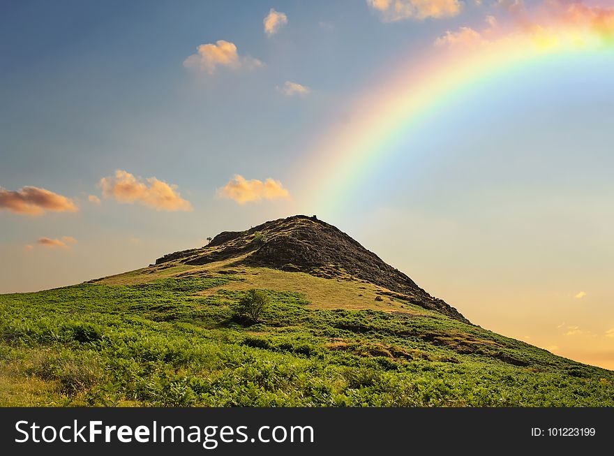 Rainbow, Sky, Highland, Grassland