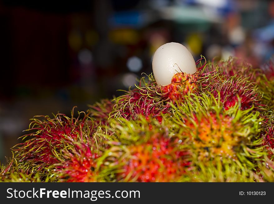 Lots of rambutan fruits with a shallow dept of field