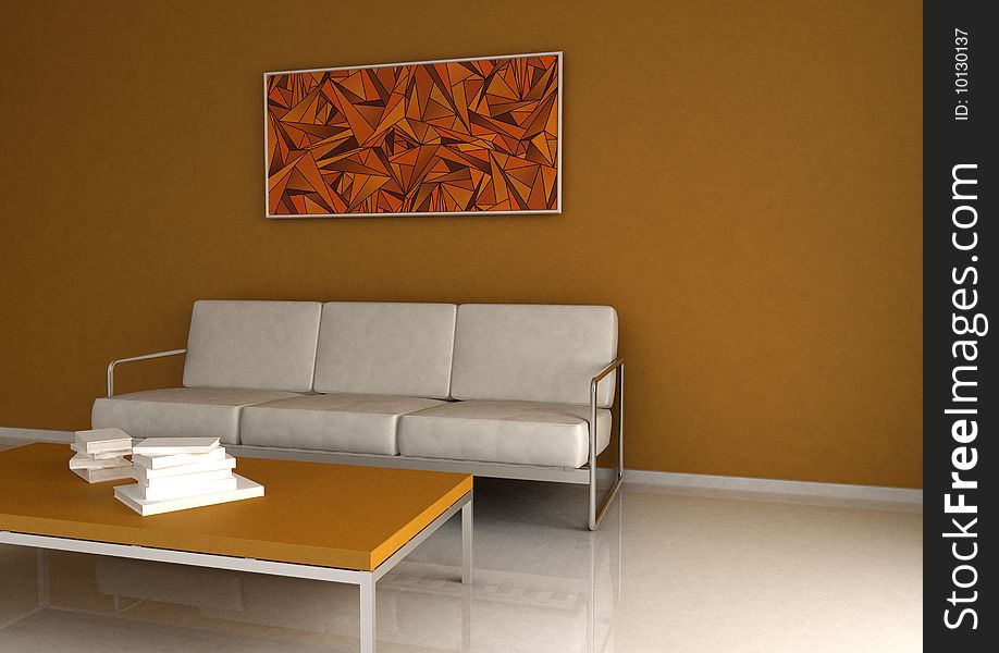 3d render home orange Interior