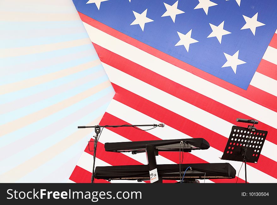 American flag with musical instrument. American flag with musical instrument