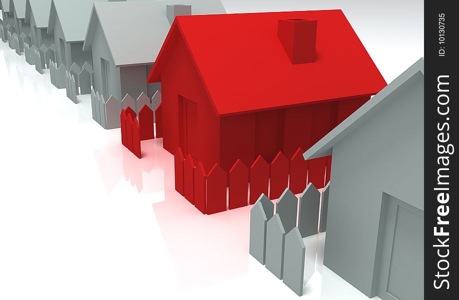 3d grey and red house. 3d grey and red house