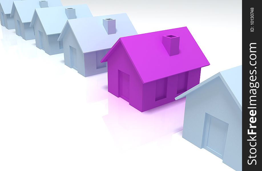 3d blue and violet houses. 3d blue and violet houses