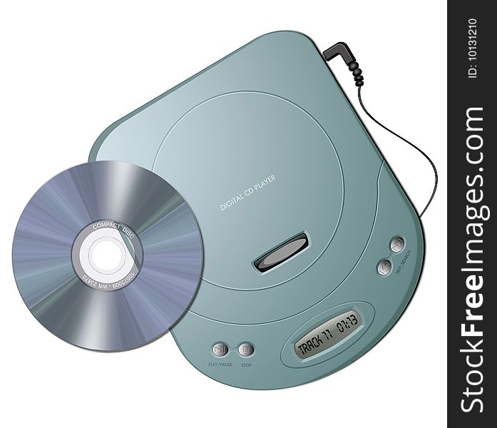 Computer-generated illustration: green portable CD player. Isolated object on white background. Computer-generated illustration: green portable CD player. Isolated object on white background