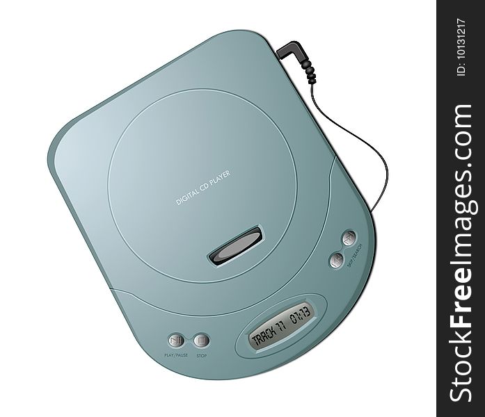 Computer-generated illustration: green portable CD player. Isolated object on white background. Computer-generated illustration: green portable CD player. Isolated object on white background