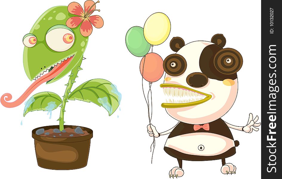 Flower Pot And Cartoon Character