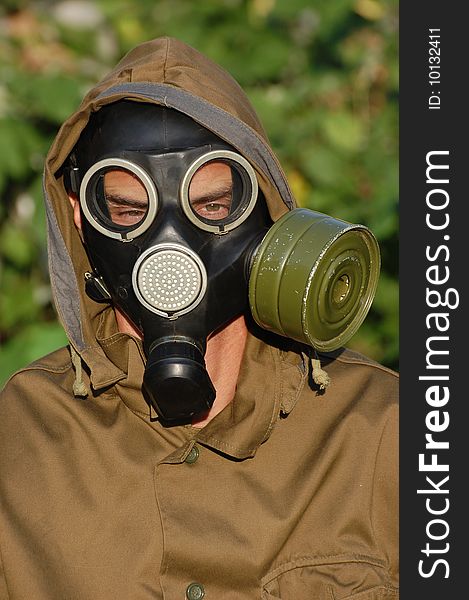 Adult man, weared gas mask. Adult man, weared gas mask