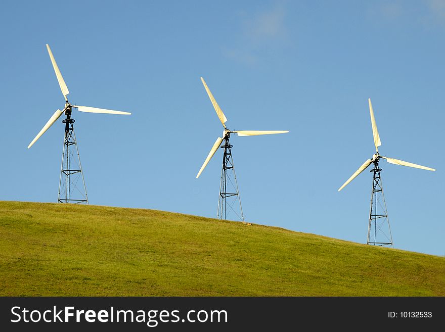 A group of windmills on Altamont Pass, California, USA