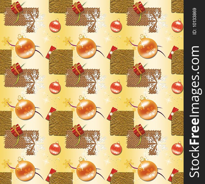Gold Christmas Wrapping paper with Red and gold bulb