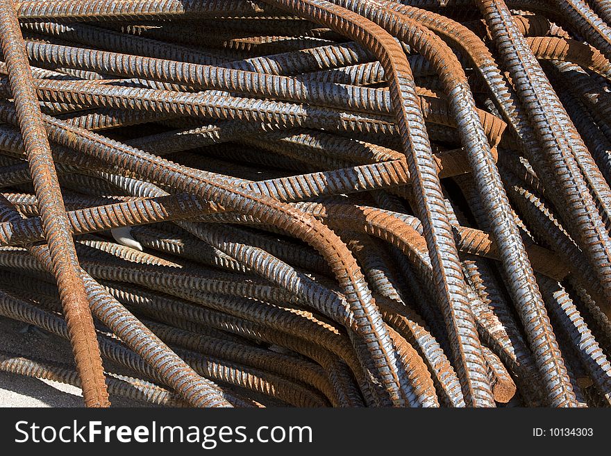 Heap of reinforcing steel on a costruction. Heap of reinforcing steel on a costruction