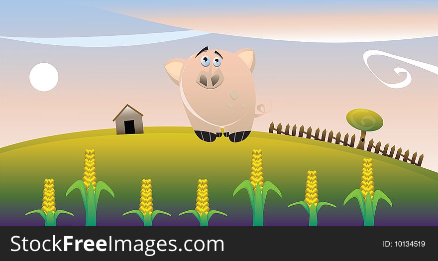 Vector of a pig in a field