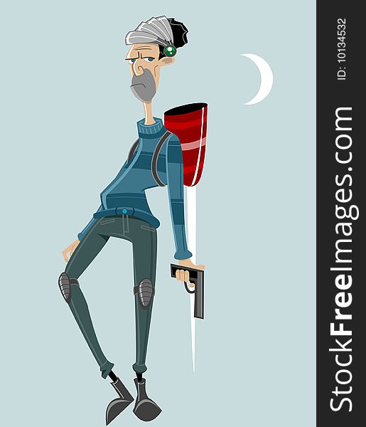 Vector image of a man with a rocket pack. Vector image of a man with a rocket pack