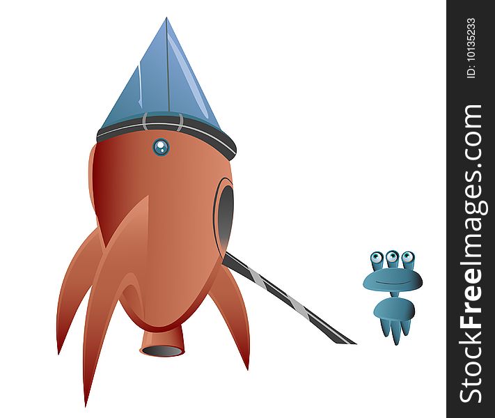 Vector image of an alien with a rocket. Vector image of an alien with a rocket