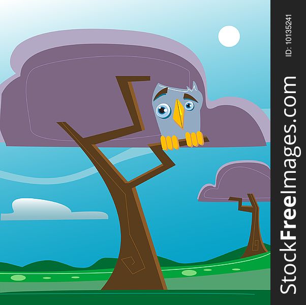 Vector image of a bird in a tree. Vector image of a bird in a tree