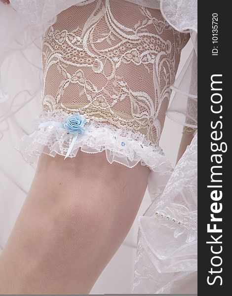 Bride white stocking with lace and garter. Bride white stocking with lace and garter