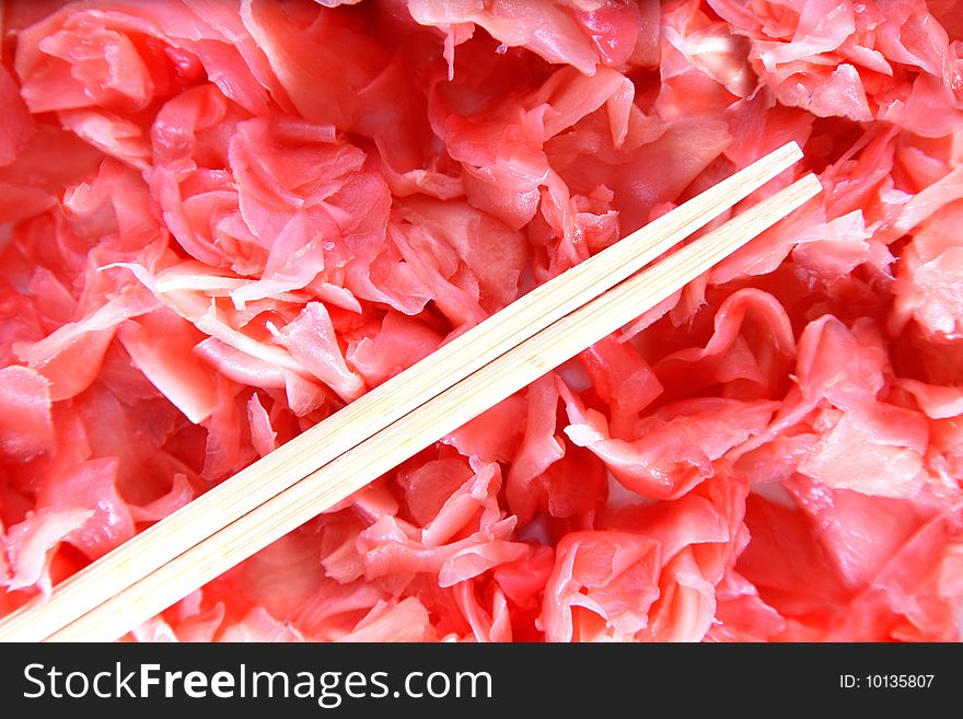 Japanese fresh red ginger and wooden chopsticks