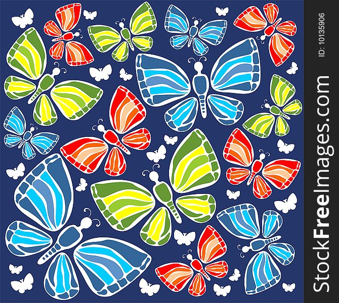 Pattern with stylized butterflies on a blue background. Pattern with stylized butterflies on a blue background.