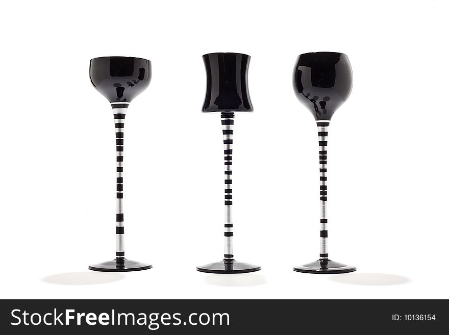 Black-and-white wine glasses various the form on thin, long legs