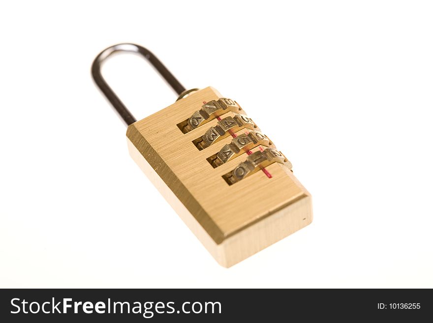 Shiny gold coding padlock isolated
