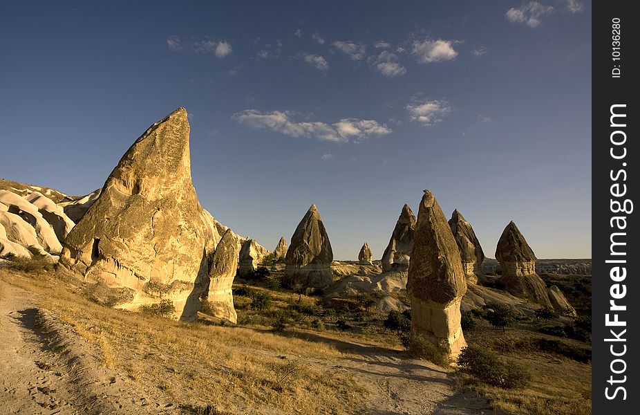 Bizarre sandstone formations near Goreme, Cappadocia, Turkey. Bizarre sandstone formations near Goreme, Cappadocia, Turkey