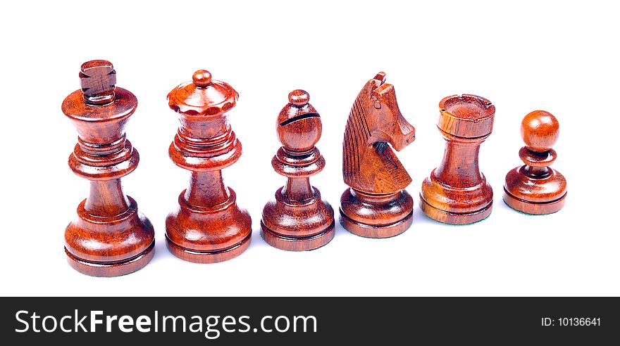 Wooden chess isolated on white background.