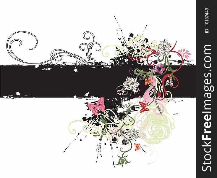 Illustration of flowers and butterflies on a grungy background. Illustration of flowers and butterflies on a grungy background