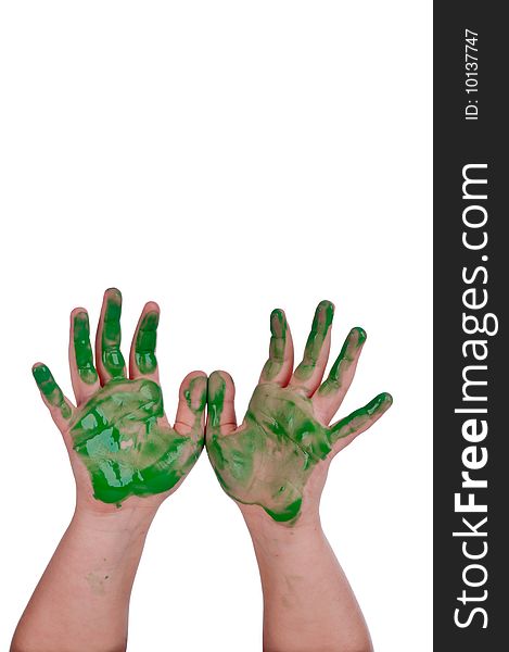 A Child S Hands With Green Paint