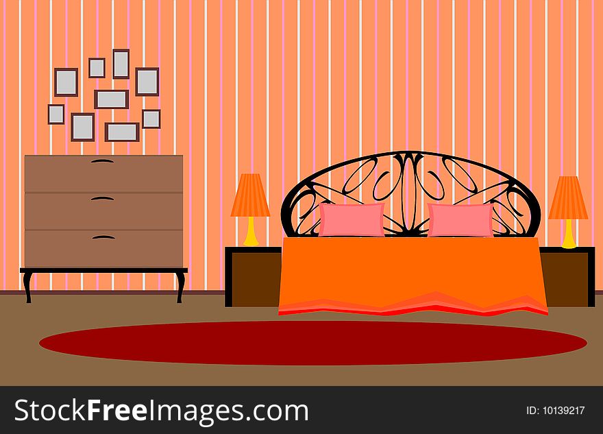 Bedroom interior in elegant style in warm colours. Bedroom interior in elegant style in warm colours