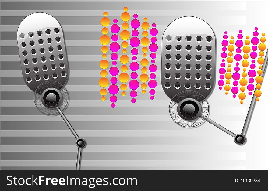 Two retro microphones on a fresh background. Two retro microphones on a fresh background.