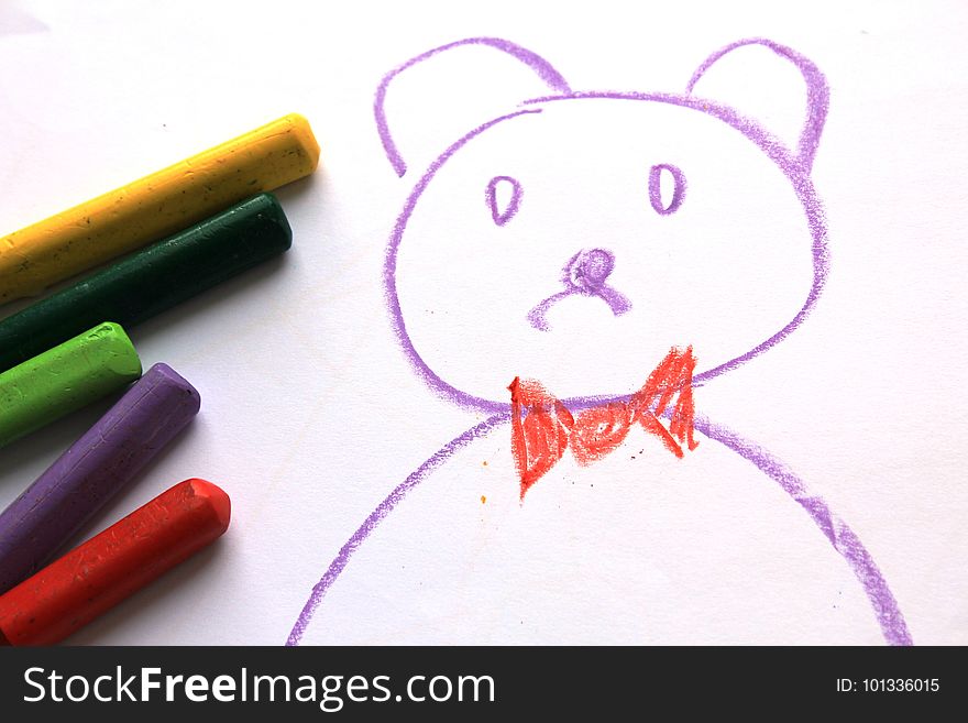 Cute Bear On The Kid`s Drawing
