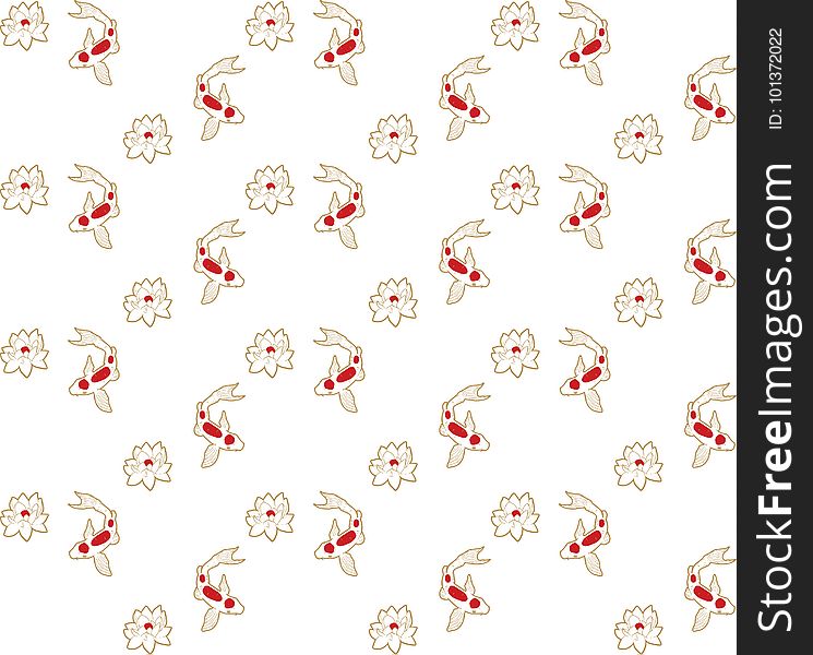 Seamless pattern of koi carp, fish and lotus flower. Pattern in Asian style.