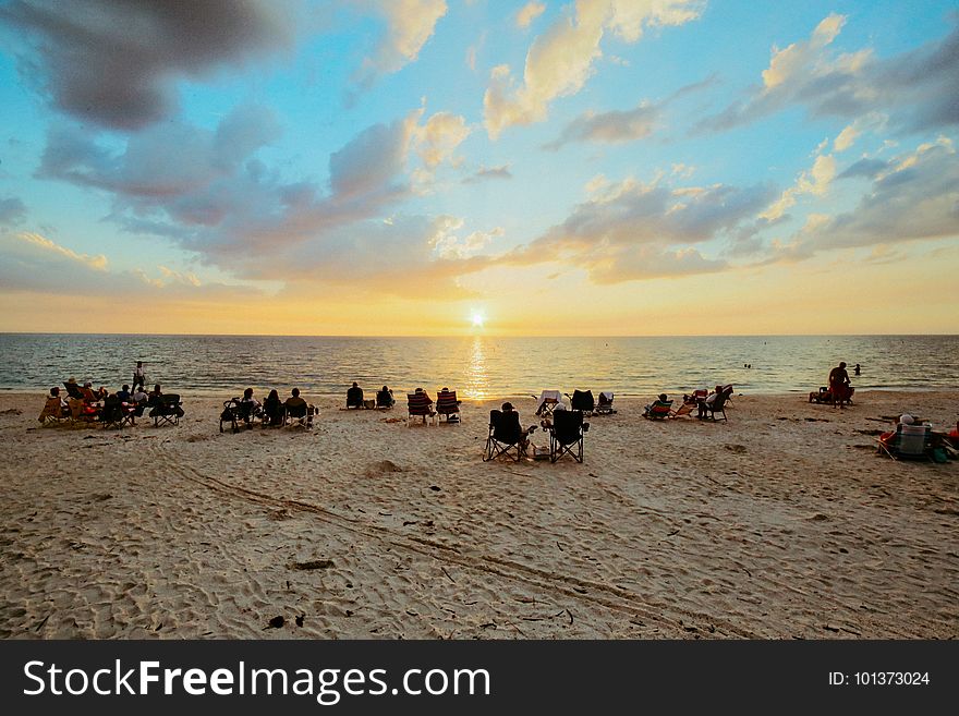 Beach, Chairs, Crowd