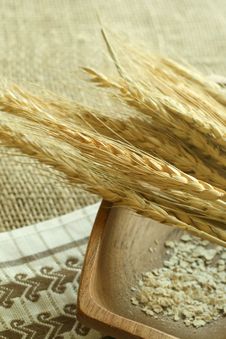 Wheat Ears And Bowl On Sacking Royalty Free Stock Photo Wheat Ears And Bowl On Sacking Royalty Free Stock Photo