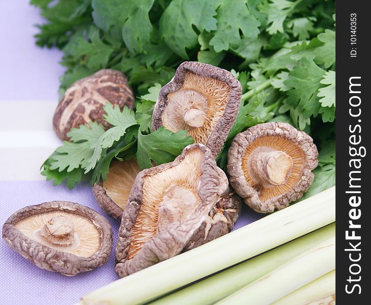 Some asian products like shiitake mushrooms, coriander and lemon grass. Some asian products like shiitake mushrooms, coriander and lemon grass