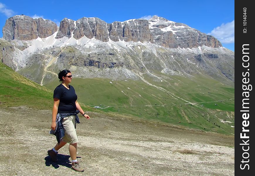 Young girl in italy dolomites