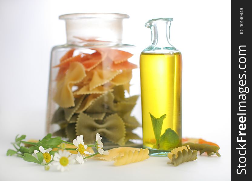 Pasta with oil bottle