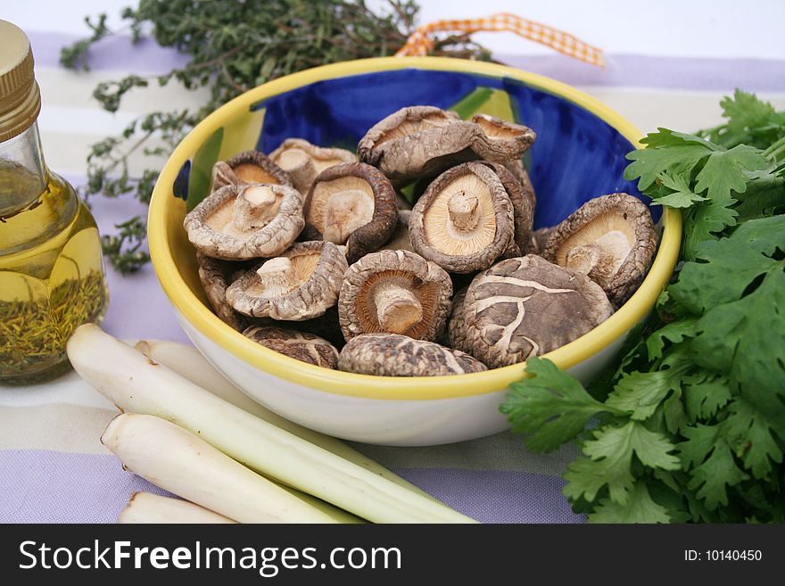 Some asian products like shiitake mushrooms, coriander and lemon grass. Some asian products like shiitake mushrooms, coriander and lemon grass