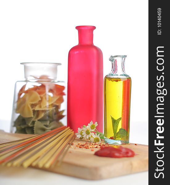 Pasta With Oil Bottles