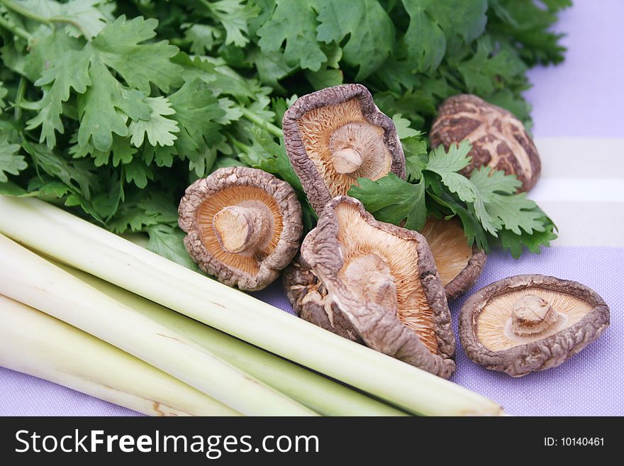 Some asian products like shiitake mushrooms, coriander and lemon grass. Some asian products like shiitake mushrooms, coriander and lemon grass