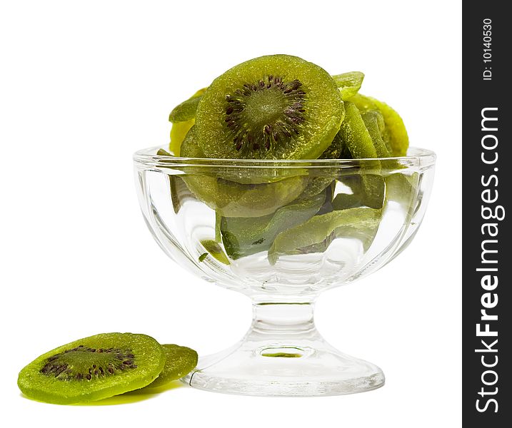 Pieces of dried kiwi isolated on white background