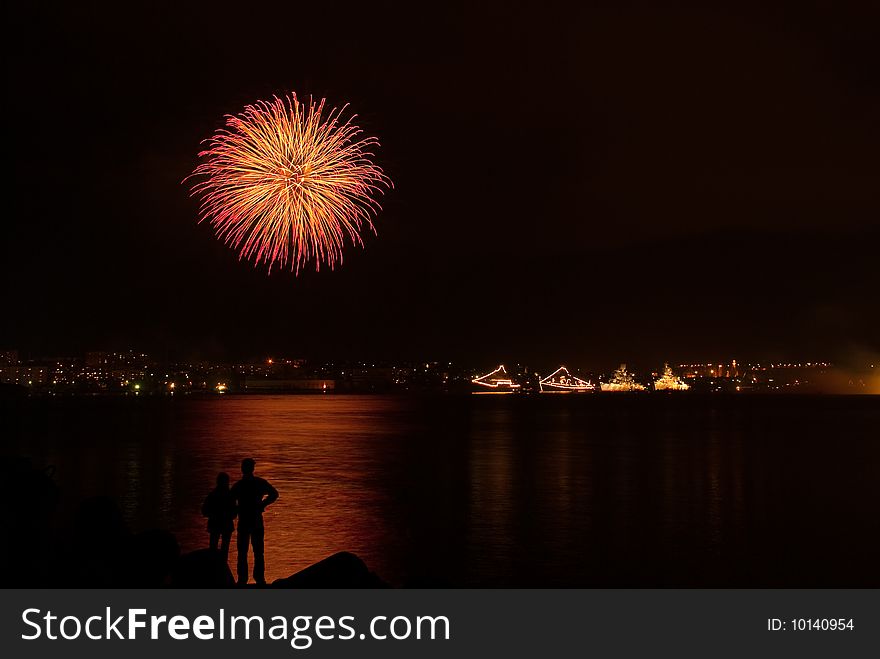 Salute, fireworks above the bay. Sevastopol.