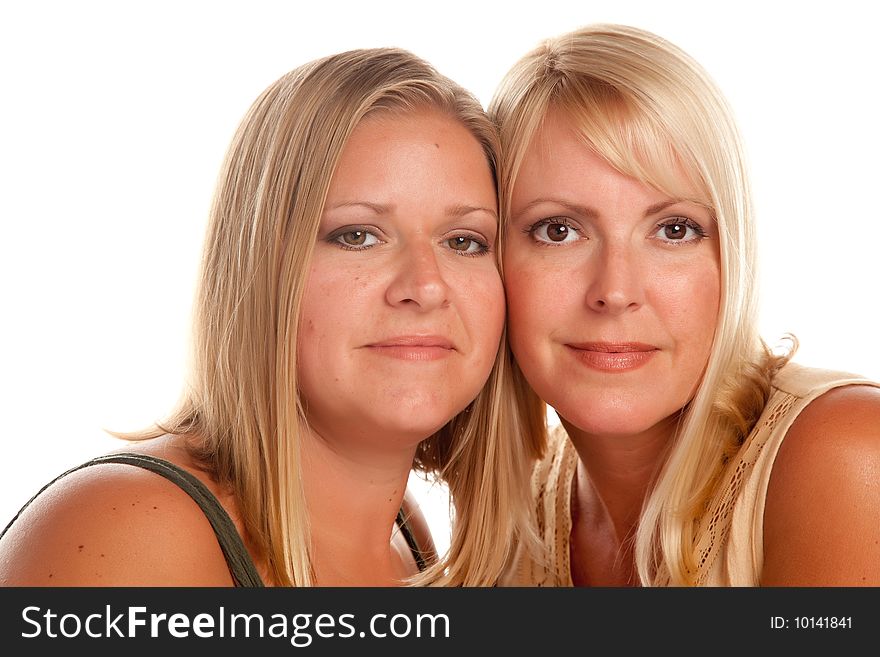 Two Beautiful Sisters Portrait Isolated on a White Background.