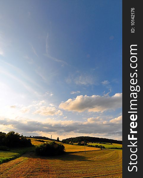 A field on the heights of the swabian alb in late summer evening, Baden-Wuerttemberg, Germany