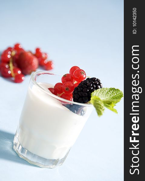 Yogurt with redcurrant and blackberries. Yogurt with redcurrant and blackberries