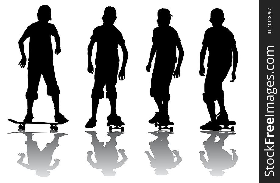Vector drawing athletes on skates. Silhouette on white background. Vector drawing athletes on skates. Silhouette on white background