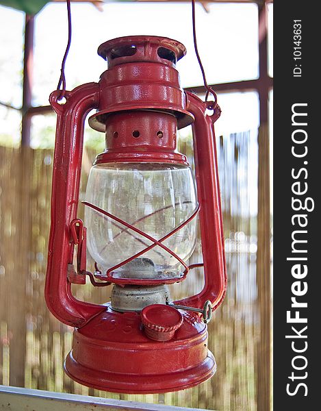 Retro style old red lantern hanging outdoor