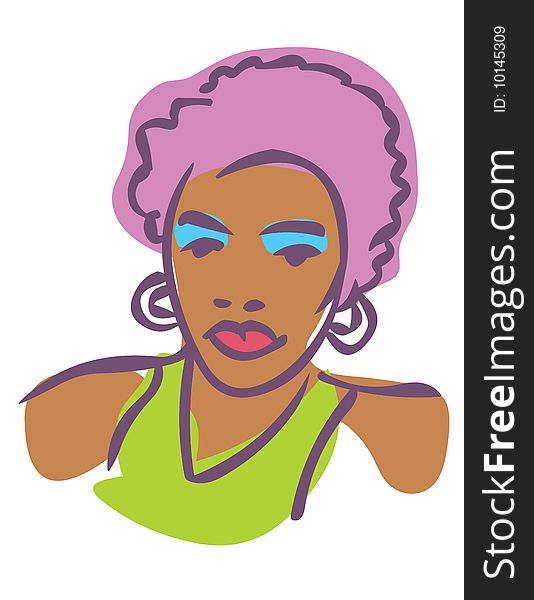 Stylized vector illustration of African American female 80s fashion model. Stylized vector illustration of African American female 80s fashion model